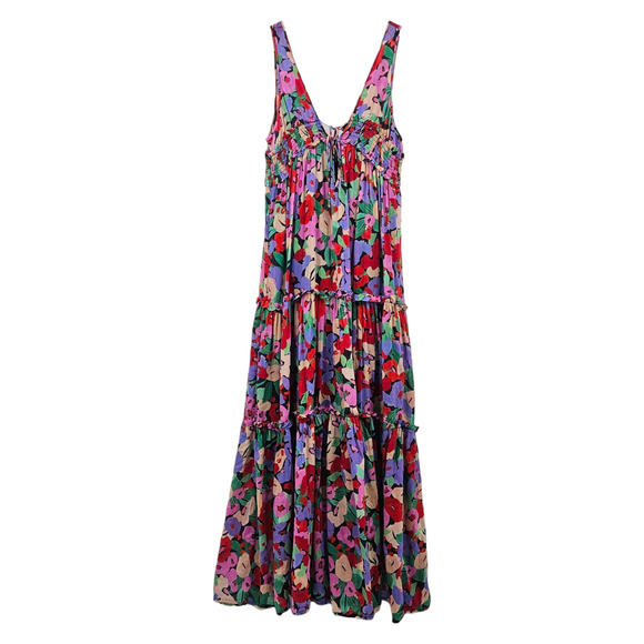 Nicholas Myla Multicolor Floral Print Silk Blend Tie V-Neck Maxi Dress Sz US 12 - Picture 6 of 12